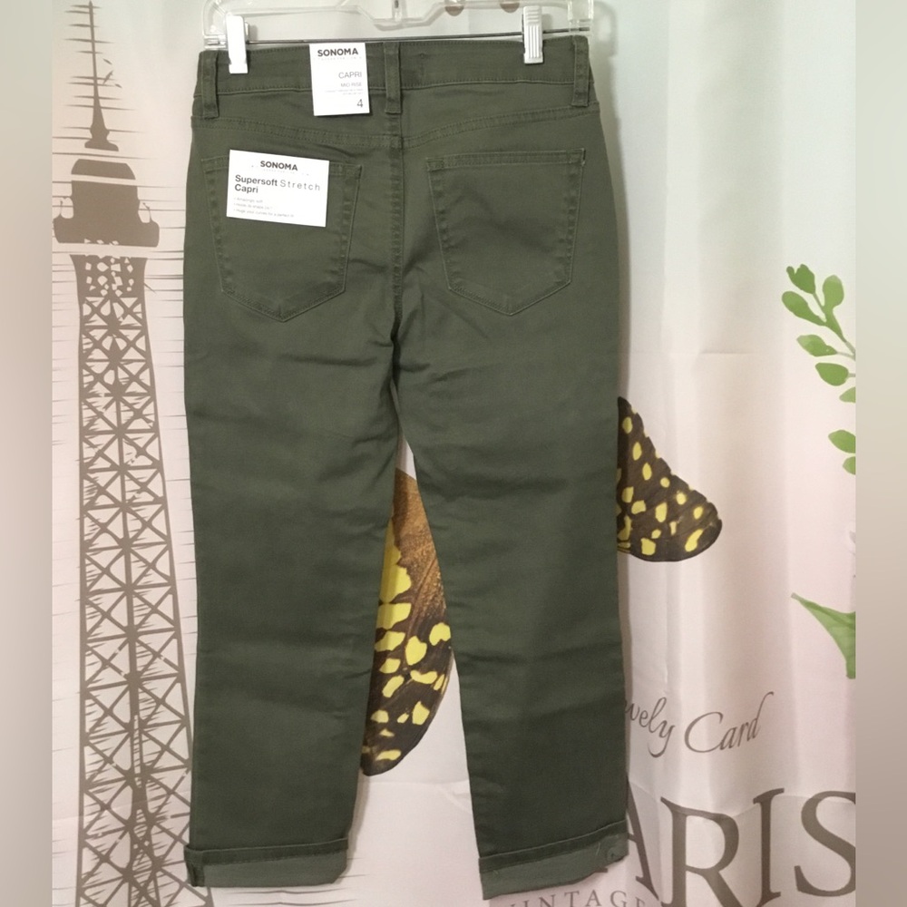 NWT~Sonoma Women’s Supersoft Stretch Size 4 Green Capri Jeans - Picture 5 of 9